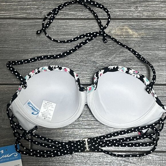 NWT California Waves Bikini Top Juniors' Small Padded Daisy Duke + Polka Dots S - Picture 10 of 12